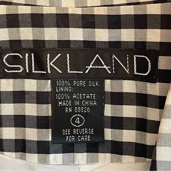 SilkLand Black White Plaid Silk Jacket Size 4 - Picture 9 of 11
